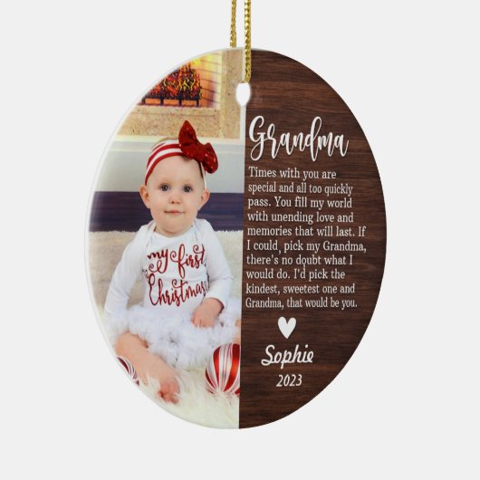 Gepersonaliseerde Baby's Eerste Kerstmis/Oma Keramisch Ornament (Rechts)