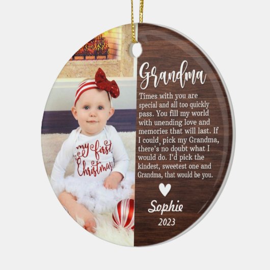 Gepersonaliseerde Baby's Eerste Kerstmis/Oma Keramisch Ornament (Links)
