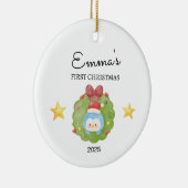 Gepersonaliseerde Baby's Eerste Kerstmis, Pinguïn Keramisch Ornament (Rechts)