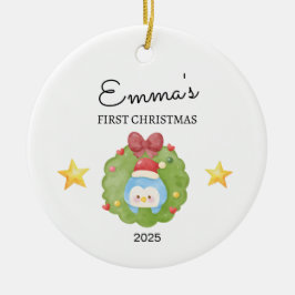 Gepersonaliseerde Baby's Eerste Kerstmis, Pinguïn  Keramisch Ornament