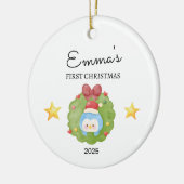 Gepersonaliseerde Baby's Eerste Kerstmis, Pinguïn Keramisch Ornament (Links)