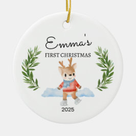 Gepersonaliseerde Baby's Eerste Kerstmis, Rendier  Keramisch Ornament