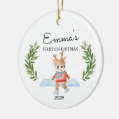 Gepersonaliseerde Baby's Eerste Kerstmis, Rendier Keramisch Ornament (Links)