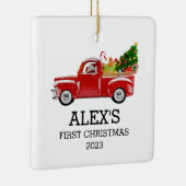 Gepersonaliseerde Baby's Eerste Kerstmis Rode Vrac Keramisch Ornament (Rechts)