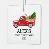 Gepersonaliseerde Baby's Eerste Kerstmis Rode Vrac Keramisch Ornament (Links)