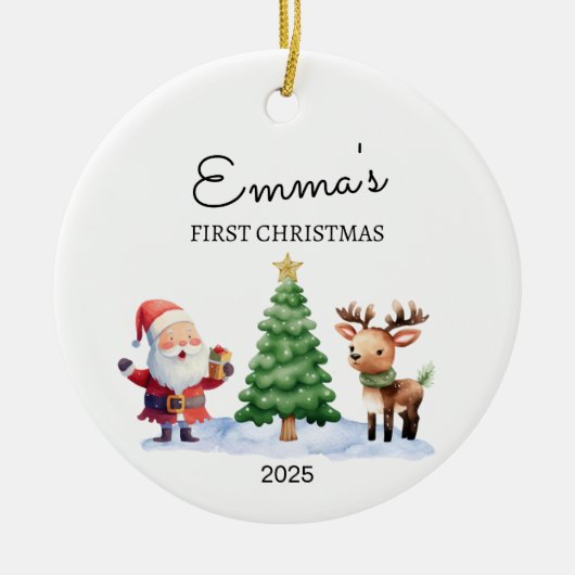 Gepersonaliseerde Baby's Eerste Kerstmis, Santa Gi Keramisch Ornament (Voorkant)