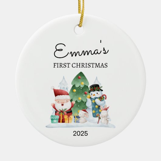 Gepersonaliseerde Baby's Eerste Kerstmis, Santa Gi Keramisch Ornament (Voorkant)