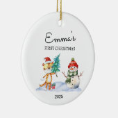 Gepersonaliseerde Baby's Eerste Kerstmis, Tijger G Keramisch Ornament (Rechts)
