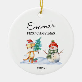 Gepersonaliseerde Baby's Eerste Kerstmis, Tijger G Keramisch Ornament
