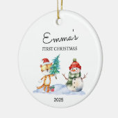 Gepersonaliseerde Baby's Eerste Kerstmis, Tijger G Keramisch Ornament (Links)