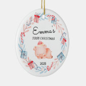 Gepersonaliseerde Baby's Eerste Kerstmis, Varkensc Keramisch Ornament (Rechts)