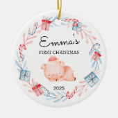 Gepersonaliseerde Baby's Eerste Kerstmis, Varkensc Keramisch Ornament (Voorkant)