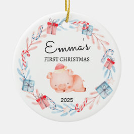 Gepersonaliseerde Baby's Eerste Kerstmis, Varkensc Keramisch Ornament
