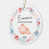 Gepersonaliseerde Baby's Eerste Kerstmis, Varkensc Keramisch Ornament (Links)