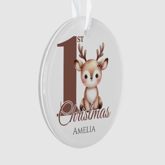 Gepersonaliseerde Baby's eerste kerstrendier Ornament (voorkant)