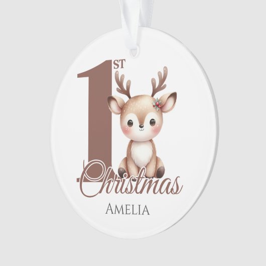 Gepersonaliseerde Baby's eerste kerstrendier Ornament (voorkant)