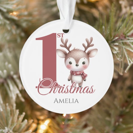 Gepersonaliseerde Baby's eerste kerstrendier Ornament (Boom)