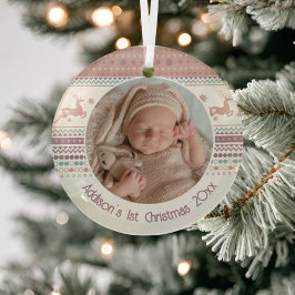 Gepersonaliseerde baby's eerste kerstroze rendiert glas ornament