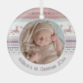 Gepersonaliseerde baby's eerste kerstroze rendiert glas ornament (Voorkant)