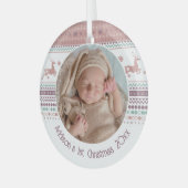 Gepersonaliseerde baby's eerste kerstroze rendiert glas ornament (Voorkant links)