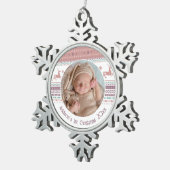 Gepersonaliseerde baby's eerste kerstroze rendiert tin sneeuwvlok ornament (Rechts)