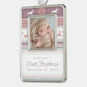 Gepersonaliseerde baby's eerste kerstroze rendiert verzilverd omlijst ornament (Links)