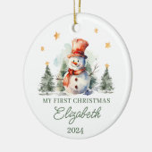 Gepersonaliseerde baby's eerste kerstsneeuwpop keramisch ornament (Links)