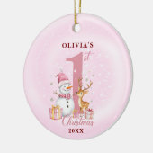 Gepersonaliseerde Baby's eerste kerstsneeuwpop Keramisch Ornament (Links)