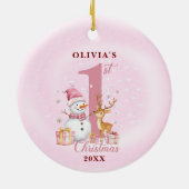 Gepersonaliseerde Baby's eerste kerstsneeuwpop Keramisch Ornament (Achterkant)