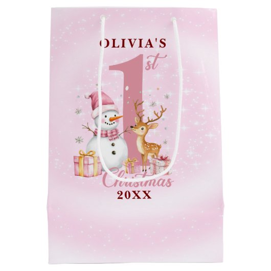 Gepersonaliseerde Baby's eerste kerstsneeuwpop Medium Cadeauzakje (Achterkant)