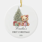 Gepersonaliseerde Baby's Eerste Kerstteddybeer Keramisch Ornament (Voorkant)