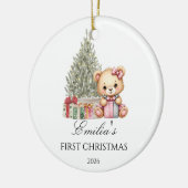 Gepersonaliseerde Baby's Eerste Kerstteddybeer Keramisch Ornament (Links)