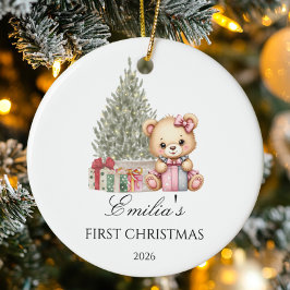 Gepersonaliseerde Baby's Eerste Kerstteddybeer Keramisch Ornament