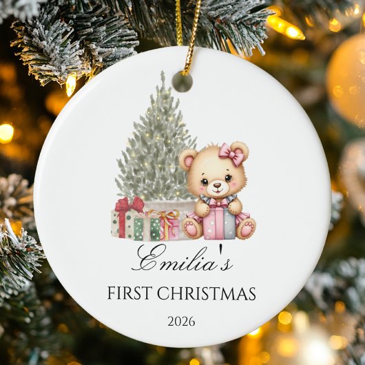 Gepersonaliseerde Baby's Eerste Kerstteddybeer Keramisch Ornament