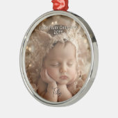 Gepersonaliseerde Baby's Eerste Sprookje Kerstcade Metalen Ornament (Links)