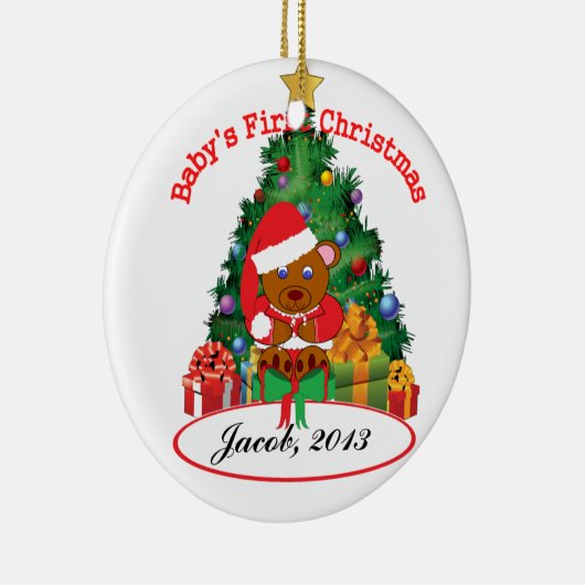 GEPERSONALISEERDE "Baby's First Kerstmis"-versieri Keramisch Ornament (Rechts)