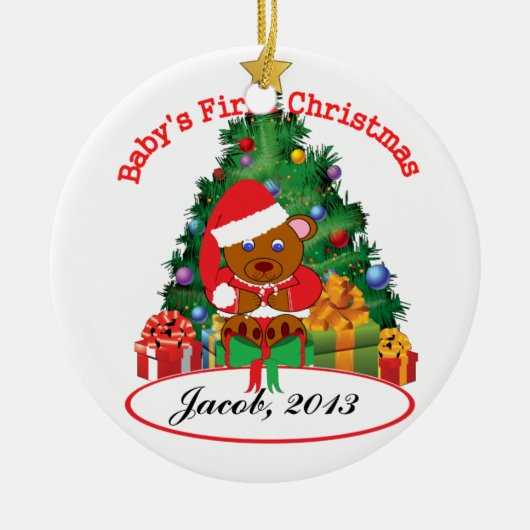 GEPERSONALISEERDE "Baby's First Kerstmis"-versieri Keramisch Ornament (Voorkant)
