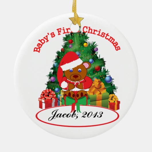 GEPERSONALISEERDE "Baby's First Kerstmis"-versieri Keramisch Ornament (Achterkant)