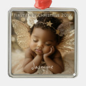 Gepersonaliseerde Baby's Schattigee Eerste Kerstfe Metalen Ornament (Voorkant)