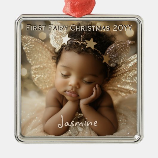 Gepersonaliseerde Baby's Schattigee Eerste Kerstfe Metalen Ornament (Voorkant)