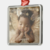 Gepersonaliseerde Baby's Schattigee Eerste Kerstfe Metalen Ornament (Links)