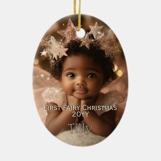 Gepersonaliseerde Baby's Schattigee Eerste Sprookj Keramisch Ornament (Achterkant)