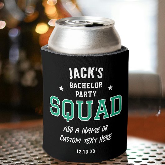 Gepersonaliseerde Bachelor Party Squad Groen Zwart Blikjeskoeler