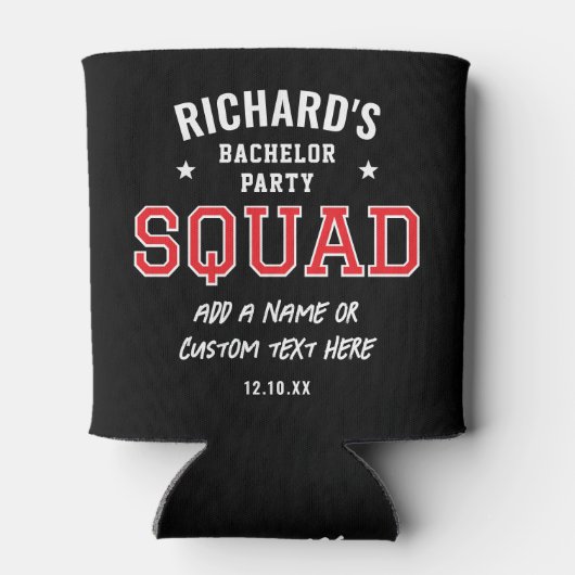Gepersonaliseerde Bachelor Party Squad Rood Zwart Blikjeskoeler (Achterkant)