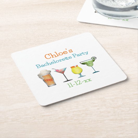 Gepersonaliseerde Bachelorette Party Naam Datum Kartonnen Onderzetters (Schuin)