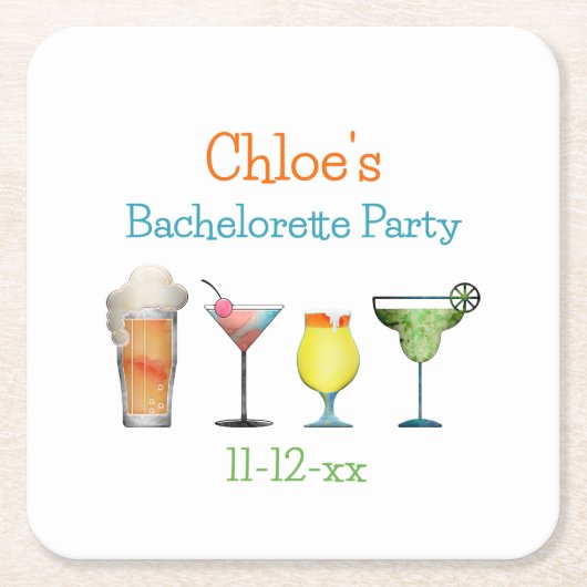 Gepersonaliseerde Bachelorette Party Naam Datum Kartonnen Onderzetters (Voorkant)