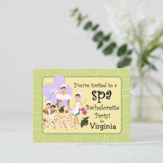 Gepersonaliseerde Bachelorette Party Spa Uitnodigi Uitnodiging Briefkaart (Staand voorkant)