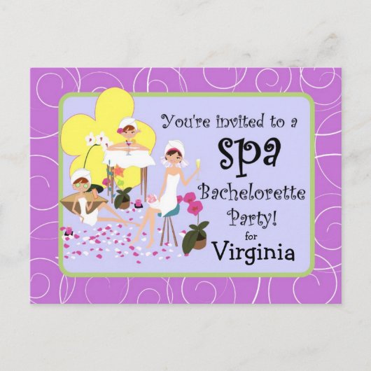 Gepersonaliseerde Bachelorette Party Spa Uitnodigi Uitnodiging Briefkaart (Voorkant)