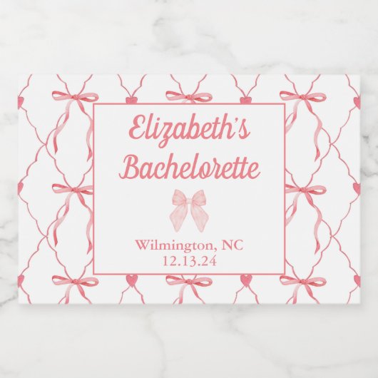 Gepersonaliseerde Bachelorette Verjaardag Roze Bow Sparkling Wijnetiket (Enkel label)