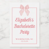 Gepersonaliseerde Bachelorette Verjaardag Roze Bow Wijn Etiket (Enkel label)